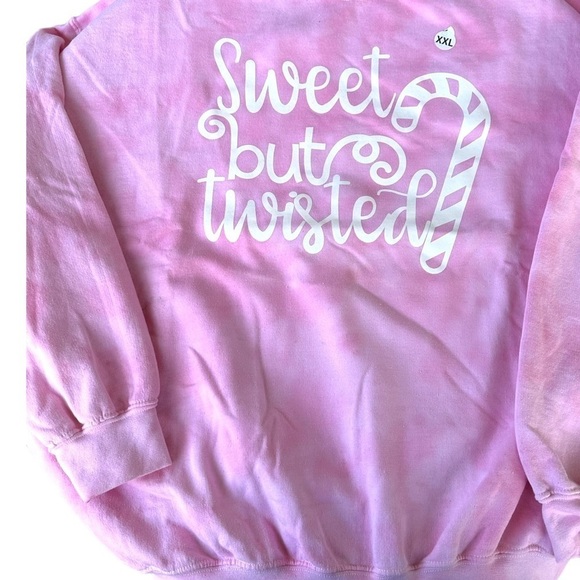Gildan 2X pink tie dye Christmas sweatshirt. Candy cane “ Slighty Twisted”NWT - Picture 2 of 2